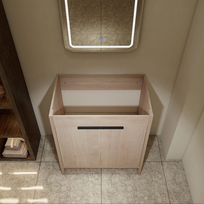 Base de meuble-lavabo autoportant avec portes à fermeture douce, Chêne clair uni
