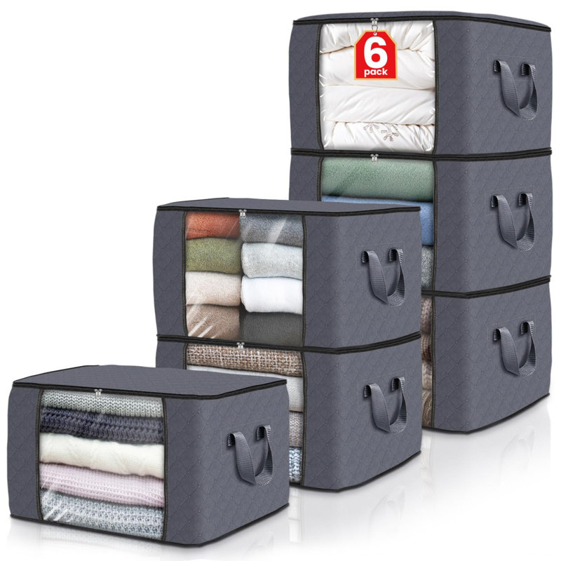Grey Storage Bags - Stackable, Reinforced Handles, Perfect For Clothes Organization