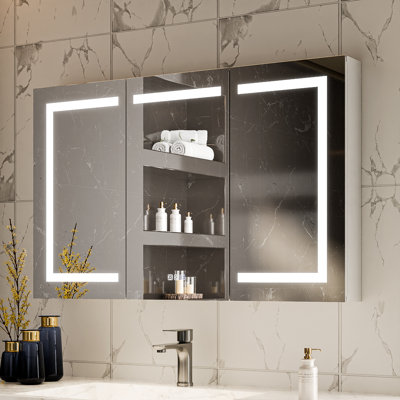 LED Lighting Medicine Cabinet With 3 Adjustable Shelves Recessed Or Surface Mount