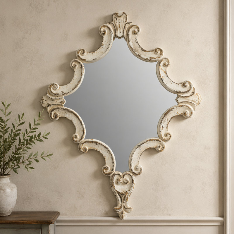 30"x 23.5"Artistic White Diamond Scrollwork Mirror