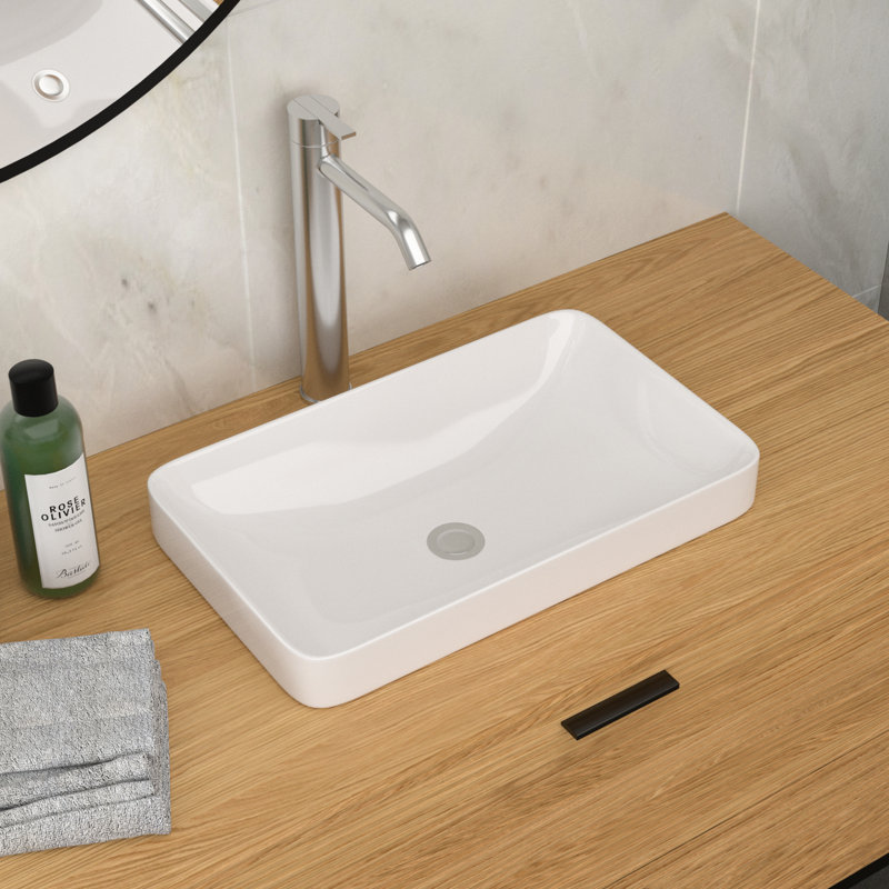 White, , 12"X19", Ceramic Bathroom Vessel Sink, Extended Rectangular Basin, Functional Ergonomics, Low Maintenance, Standard Drain Opening 19"X12", Sink For Bathroom, Ceramic, Countertop Design, ,