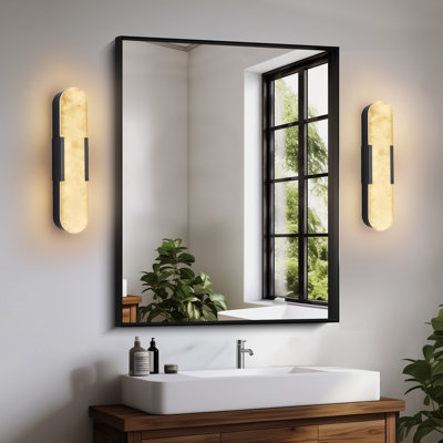 Applique murale moderne 20 "à DEL en marbre naturel, 3 lumières à intensité variable, noir, ensemble de 2