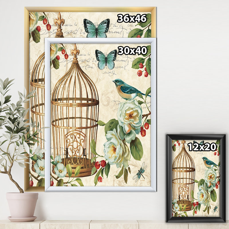 « blue artisanat, cage et pomme fleurs i », impression sur toile, H 20 po x l 12 po x P 1po, Cadre blanc