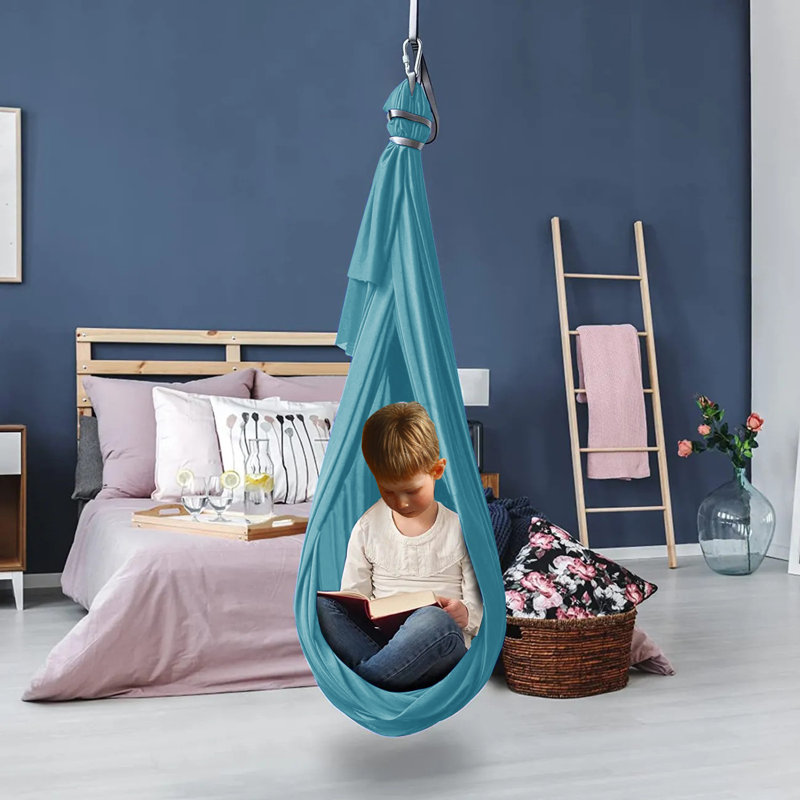 Hamac élastique de 60 po x 110 po durable et facile à ranger convenant à une utilisation intérieure et extérieure, Bleu