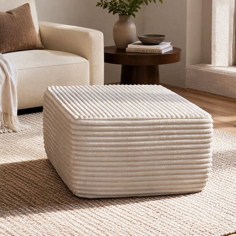 Pouf beige moelleux, repose-pieds élégant et pratique pour un intérieur moderne et une assise confortable