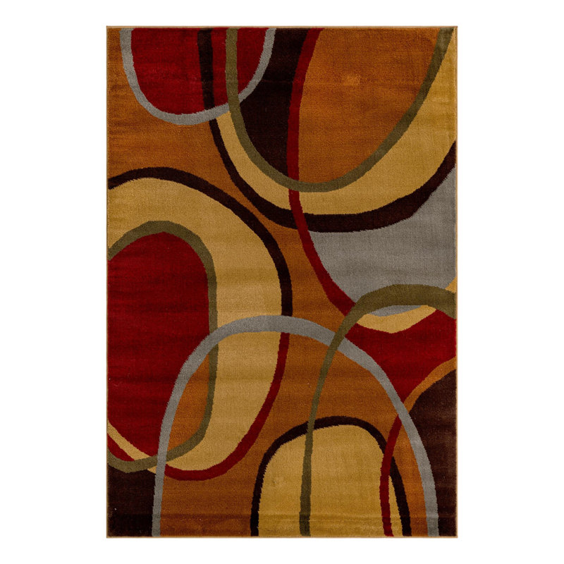 Cafe Performance Brown/Red/Gray Rug, Rectangle 4' x 6'