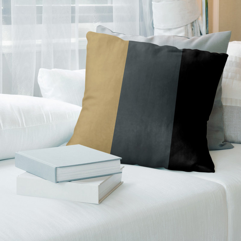 Housse de coussin à rayures las vegas, 26 po x 26 po, Or / gris acier / noir Las Vegas rayé