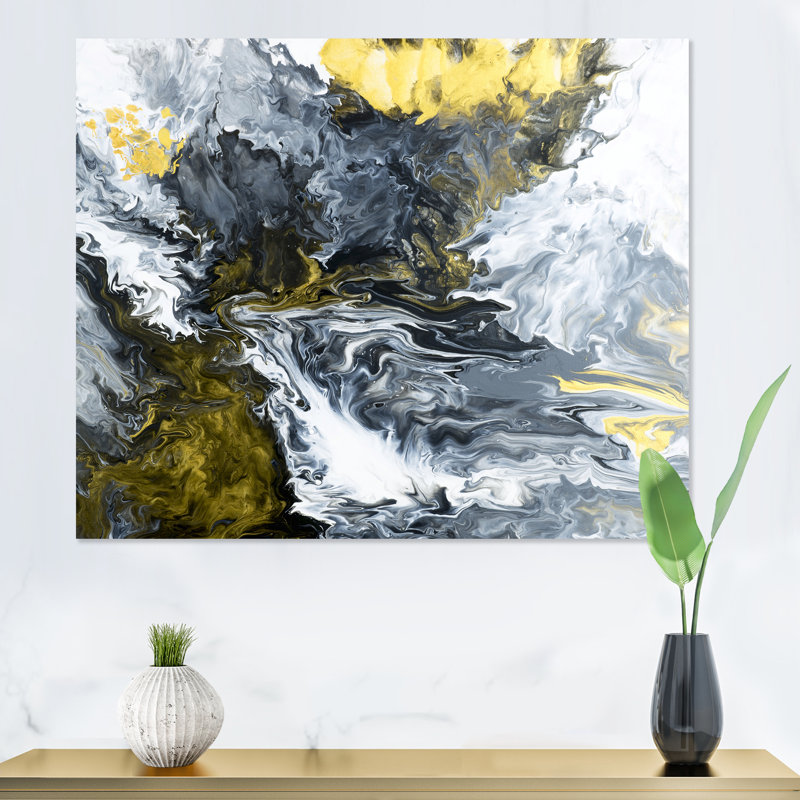 Rivière de marbre jaune dans un liquide Art Universe VII - peinture sur toile, H 16 po x l 32 po x P 1 po, Toile tendue