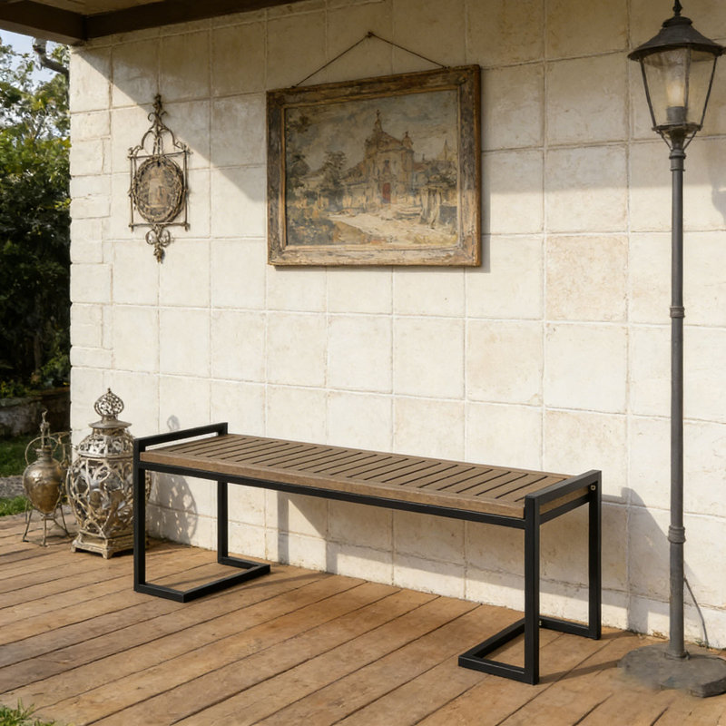 BANC EN BOIS ET MÉTAL, Gris