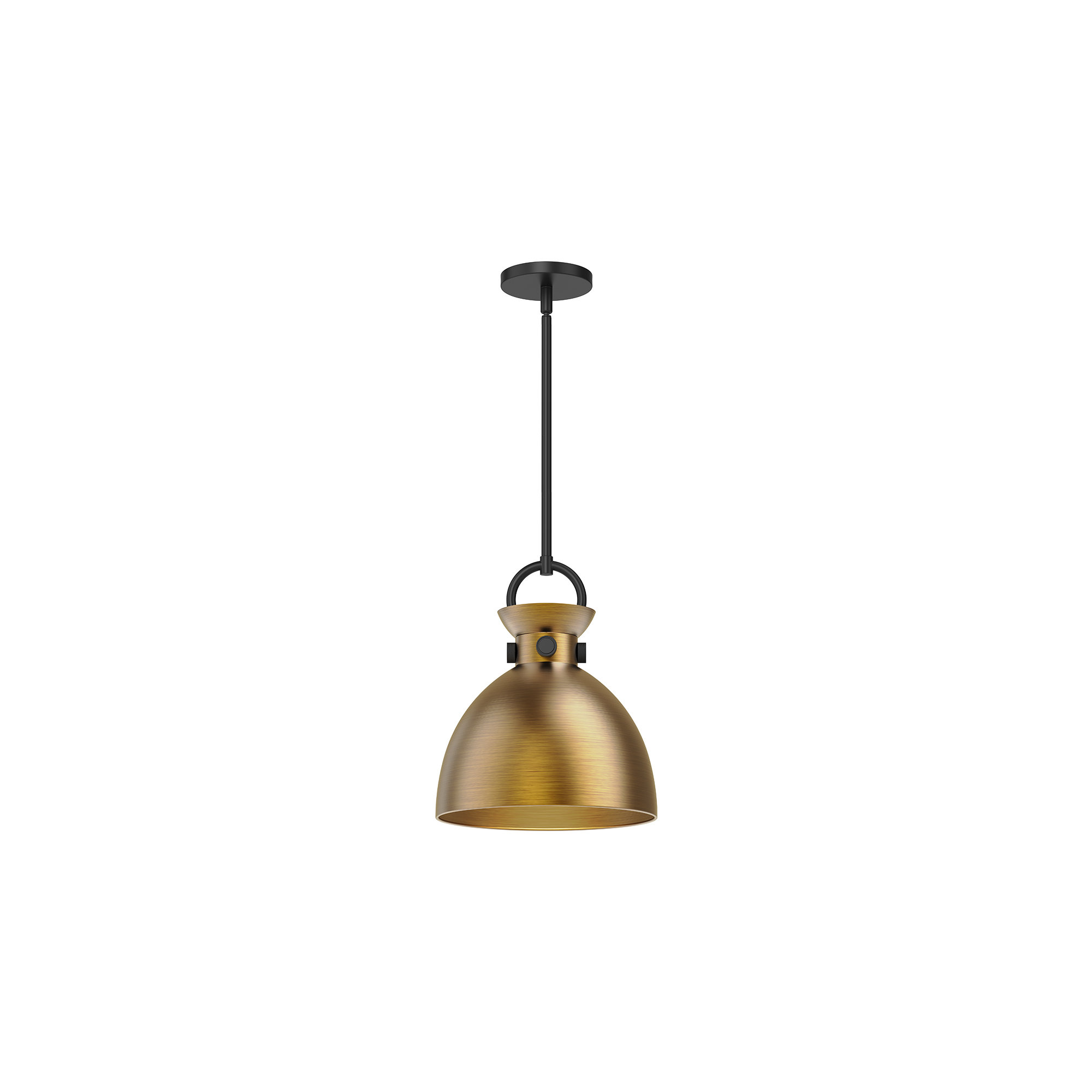 Tinka Single Light Metal Steel Pendant, 12.75" H x 10.5" W x 10.5" D, Matte Black, Aged Gold
