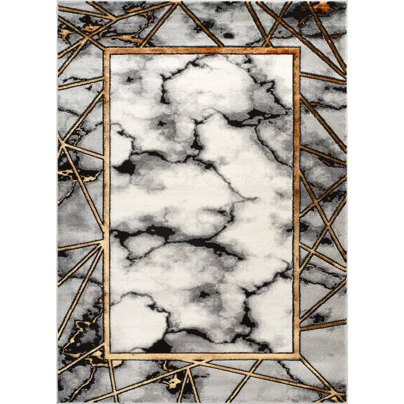 Monaco Series Abrstract Black/Gray/Ivory/Beige Area Rug, Rectangle 5'3" x 7'3"