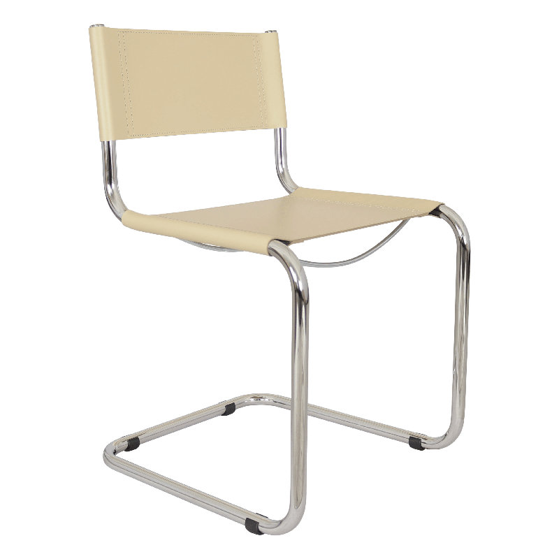 Mart Stam Cantilever Side Chair w/ Chrome-Plated Steel Frame (Various Bonded Leather Colors), Cream