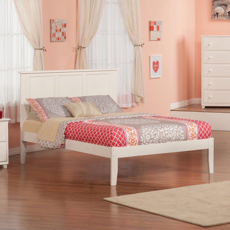 Clyda Solid Wood Panel Bed, White, Full