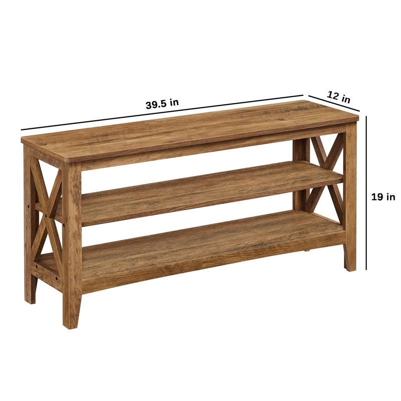 2-tier Shoe Rack, 18.90" H x 39.40" W x 11.80" D, Honey Brown