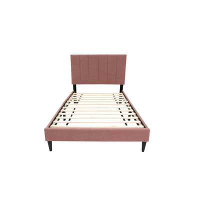 Pink Full Size Modern Bed With Adjustable Channel Headboard, Middle Support Legs, No Box Spring, Linen Fabric, Bedroom Featuring Fabric For Decoration