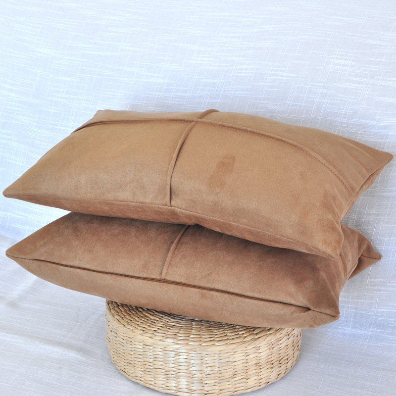 MicroSuede Throw Pillow , Faux Suede Cushion (Pack of 2), 12"H x 20"W, Brown, Polyester