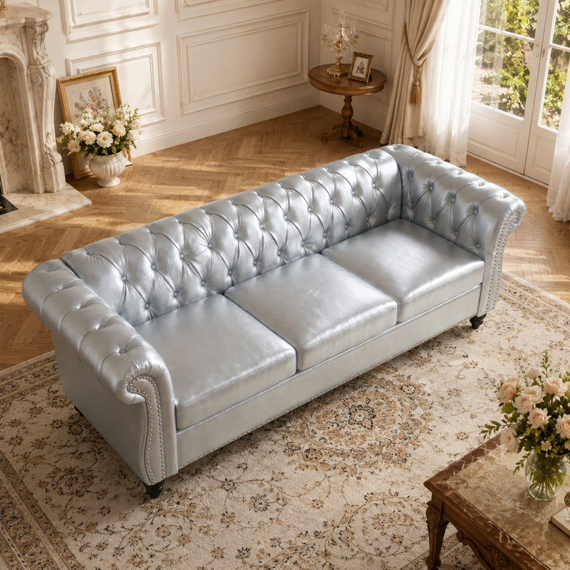 Canapé Chesterfield 3 places 84,65 po Aurelia, Silver