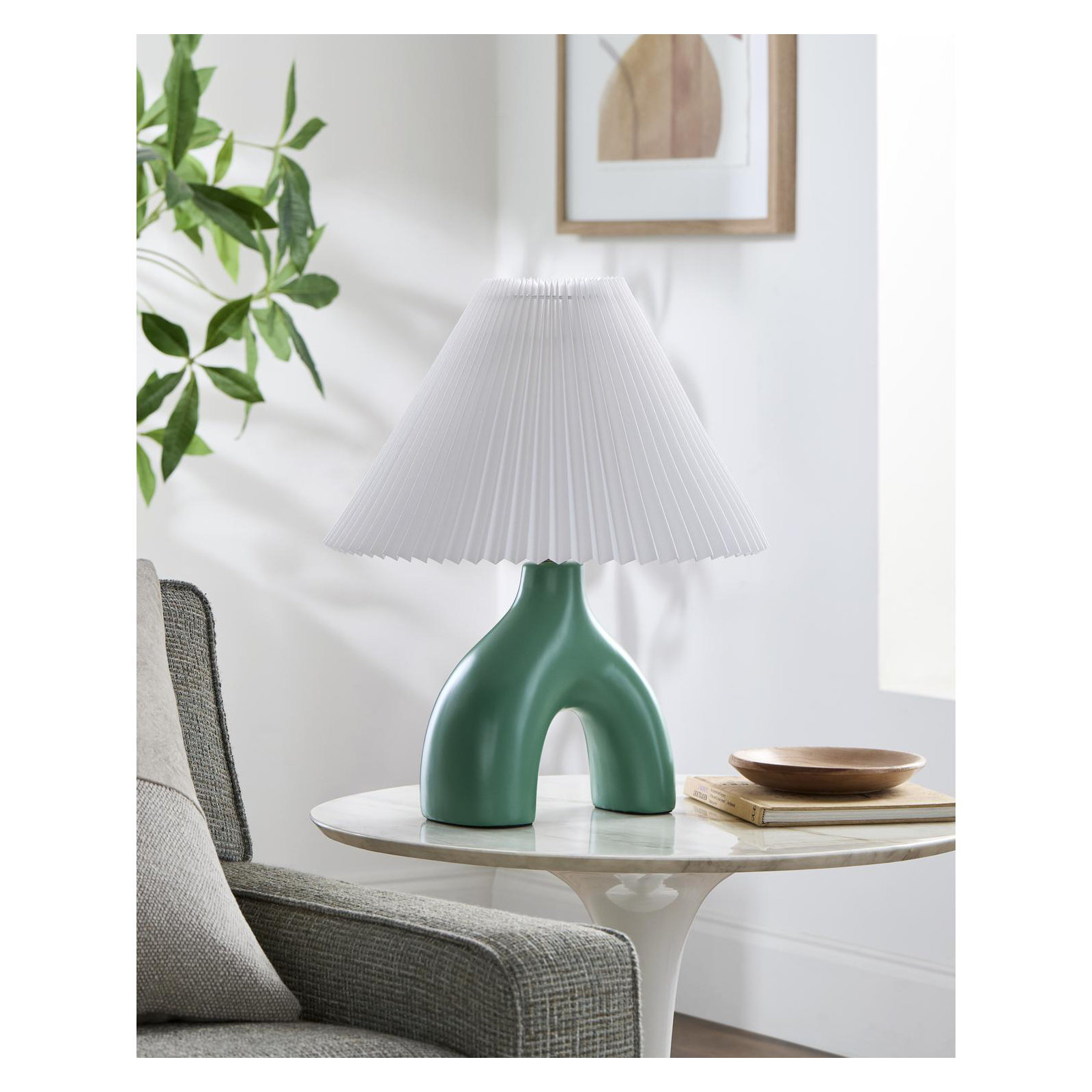 Celes Table Lamp, Green, White