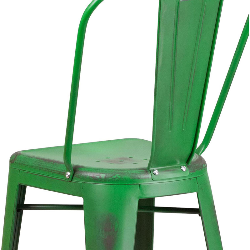Blake Industrial Style Bar Chair - Set of 4 - Modern Metal Bar or Counter Height, 76cm, Distressed Green