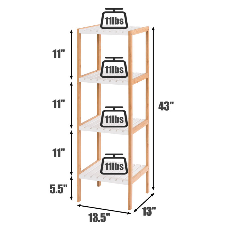 Étagère domestique à 4 niveaux H 43 po x l 13,5 po x P 13 po Lineberry