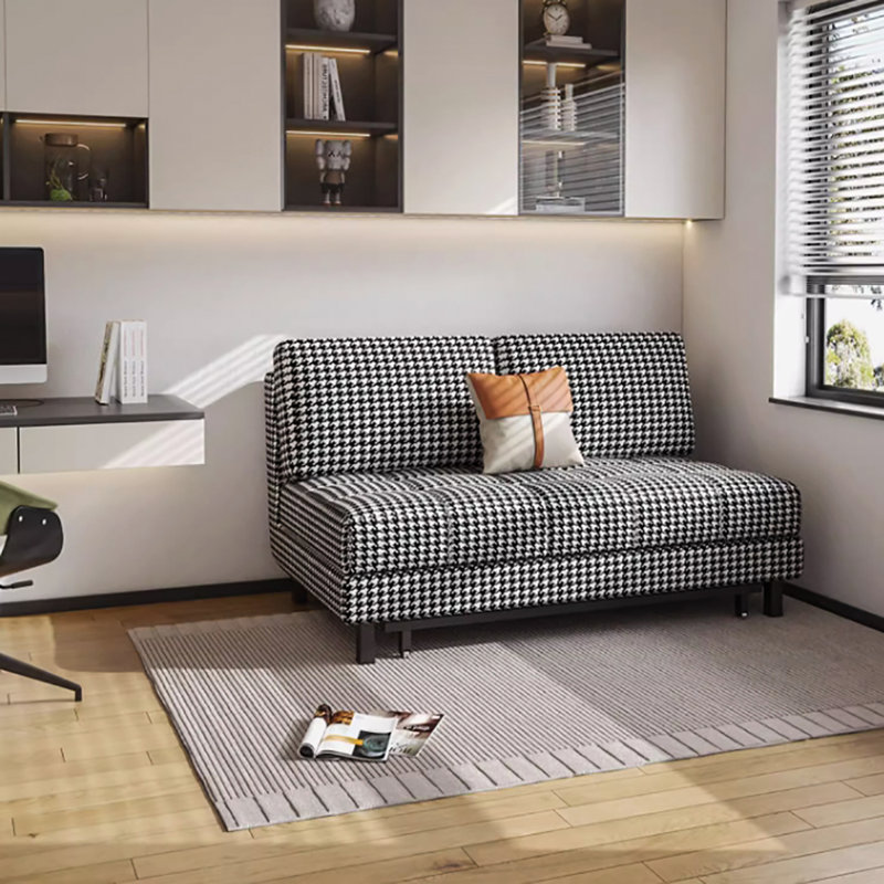 Canapé-lit noir et blanc en coton avec coussins, H 34,65 po x l 62,99 po x P 32,28 po