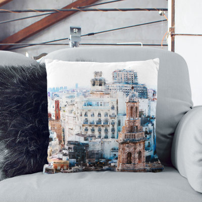Valencia Skyline in Spain Cushion with Filling