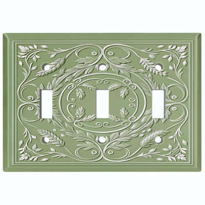 Metal Light Switch Plate Cover; US Standard Size 3 Gang Toggle - Printed Image of Botanical Vine Design
