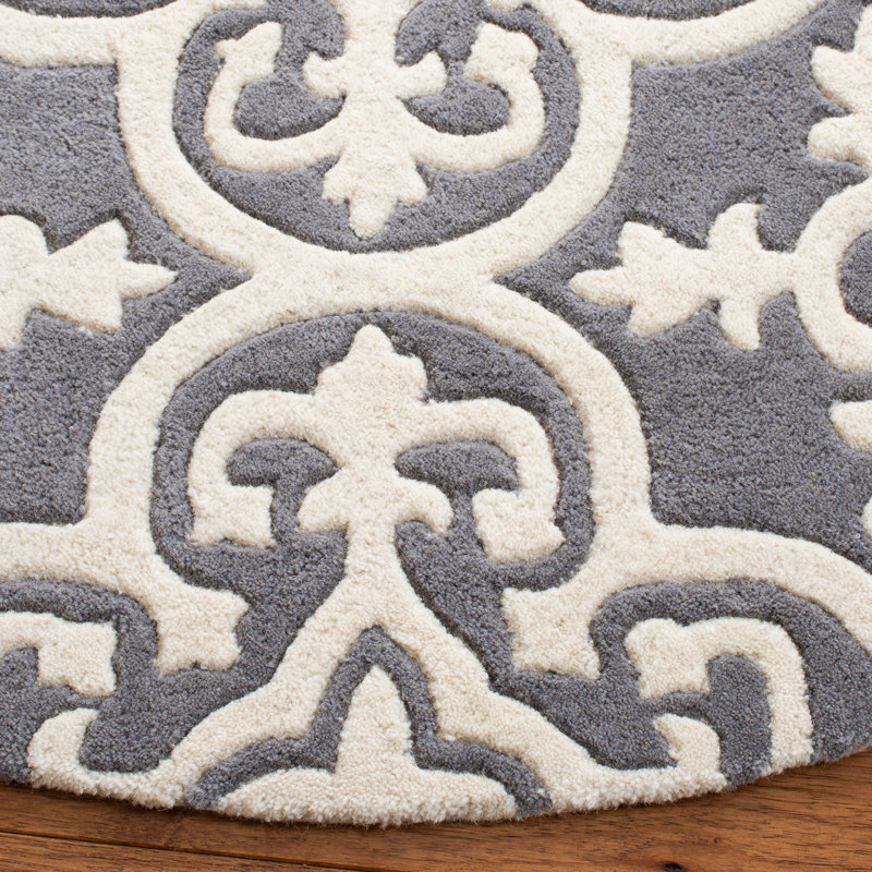Tapis géométrique en laine touffeté à la main Chatham, Rond 5 pi