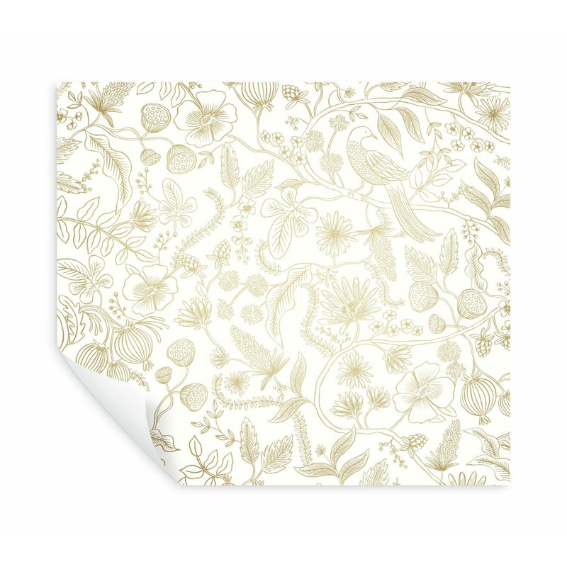 Aviary 20' L x 27" W Peel and Stick Wallpaper Roll, Off White/Gold