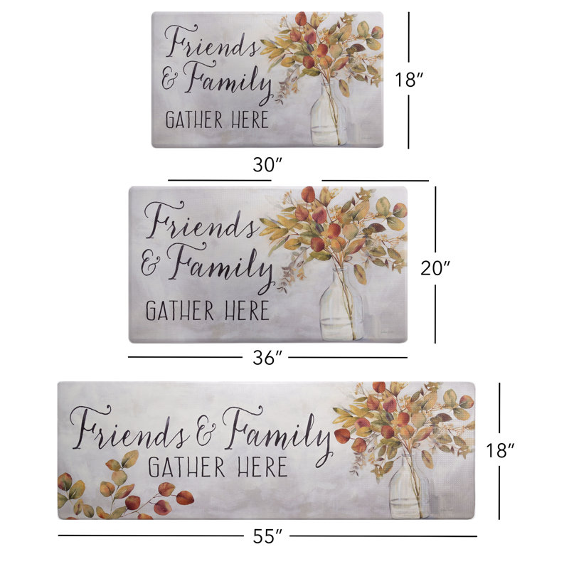 Cozy Living Gray and Yellow Eucalyptus Floral Anti-Fatigue Kitchen Mat