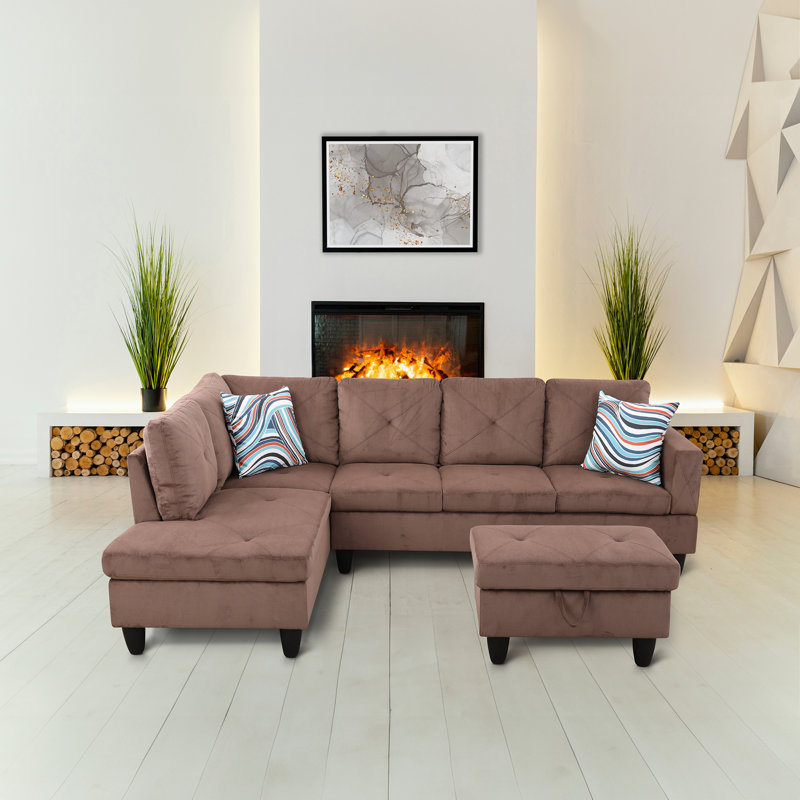 Amayrani Upholstered L-Shaped Sectional, Brown, Left Hand Facing
