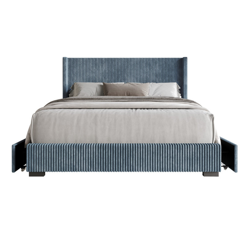 Antania Upholstered Wingback Storage Bed, King, Blue