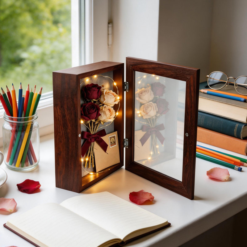 Shadow Box Frame, Tabletop & Wall Mount Storage Display, 8.5" x 11", Brown