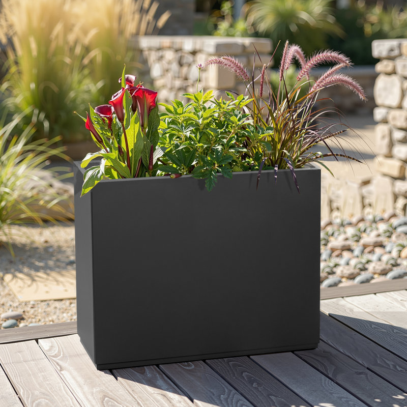 Rectangular Planter-Metal Planter Box With Drainage Holes for Indoor and Outdoor Use, 24" H x 29.9" W x 12" D, Black