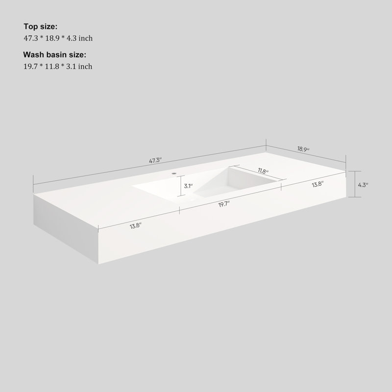47" Wall Mounted Solid Surface Bathroom Sink, Matte White