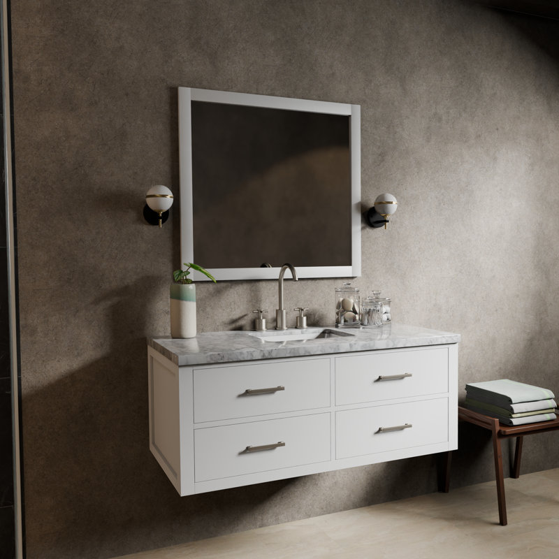 Meuble-lavabo simple l 48 po x P 22 po Castor, Blanc, Marbre de Carrare blanc
