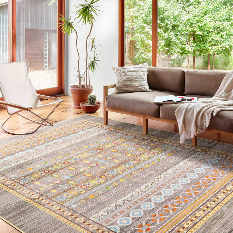 Tapis aztèque à motif marocain lavable à la machine Groner avec envers antidérapant, Rectangle 6 pi x 9 pi