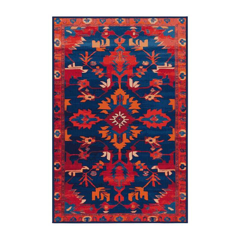 Tapis bleu Tabriz lavable à la machine, Tapis de couloir 2 pi x 4 pi