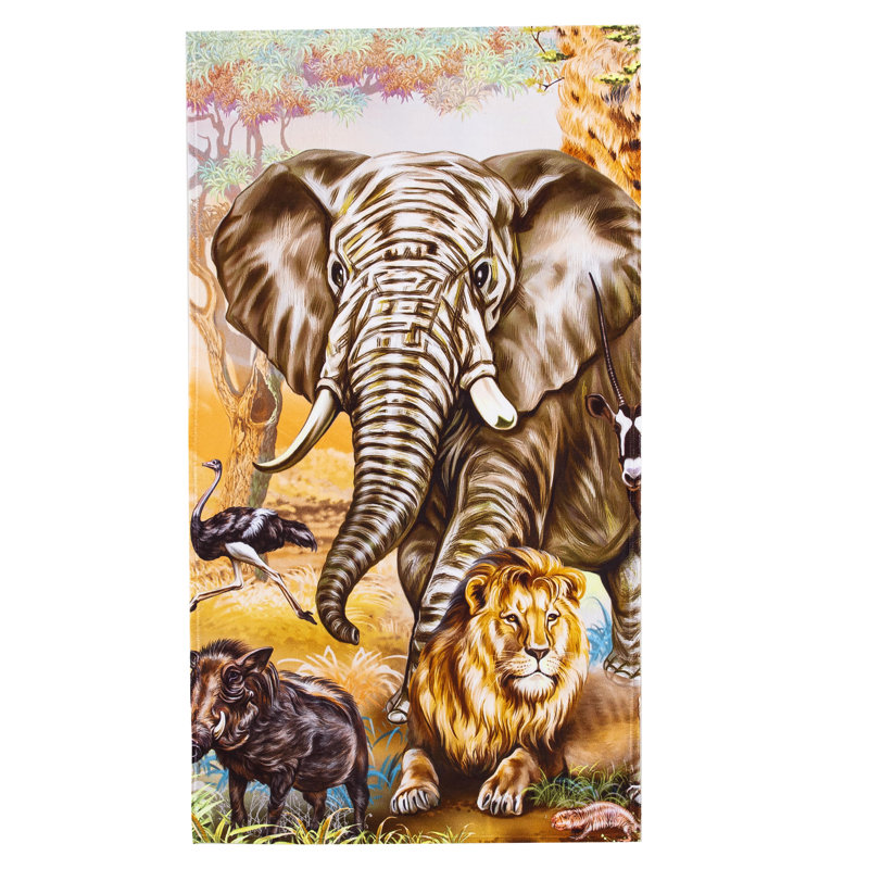 Elephant Lion and Safari Animals Beach Towel, 30 x 60 inches