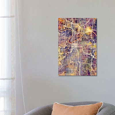 Kansas City Missouri City Map II by Michael Tompsett - Wrapped Canvas Gallery-Wrapped Canvas Giclée