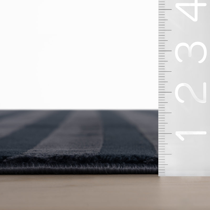  Valoria Striped Washable Area Rug, Blue, Rectangle 4' x 5'11"