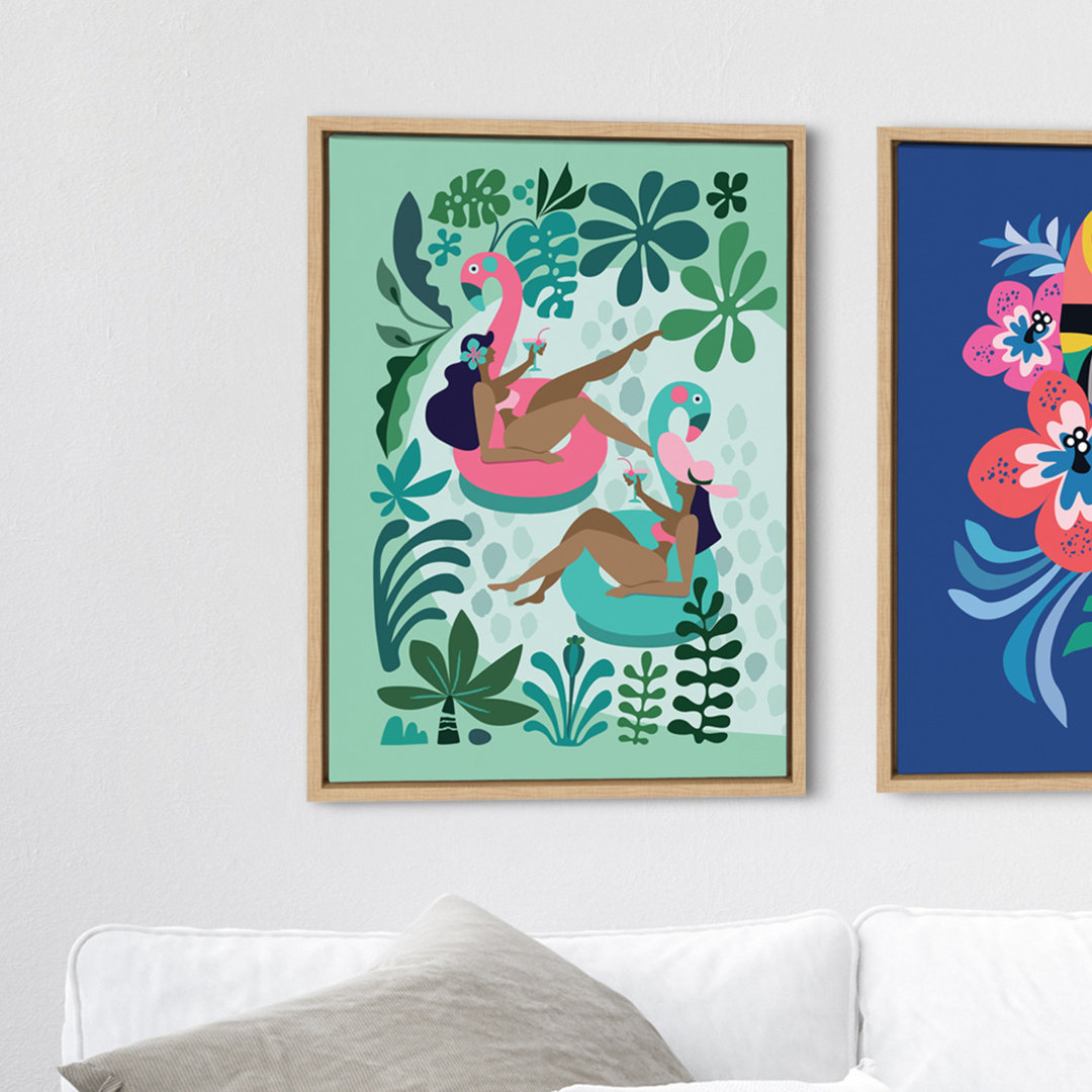 Keaundrea Mid Century Modern Girl Friends by Rachel Lee - Floater Frame Graphic Art Print on Canvas Corrigan Studio®