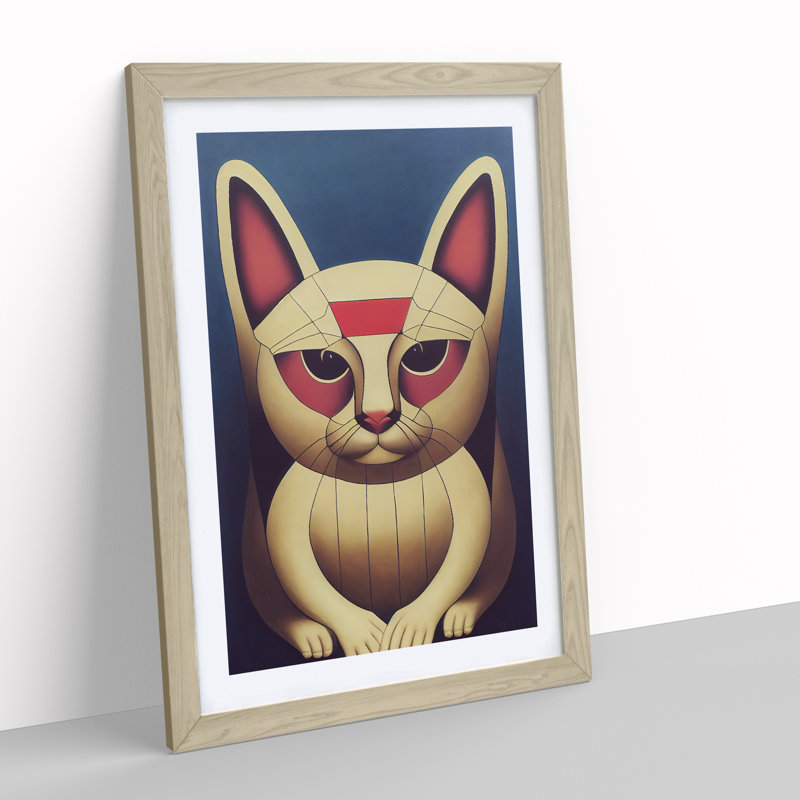 Lucky Cat Abstract - Framed Print, 34cm H x 25cm W x 2cm D, Oak