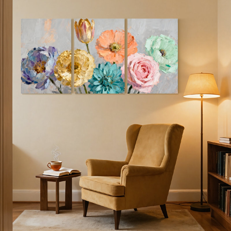 Plantes et fleurs, ensemble de 3 impressions sur toile, H 18 po x l 36 po