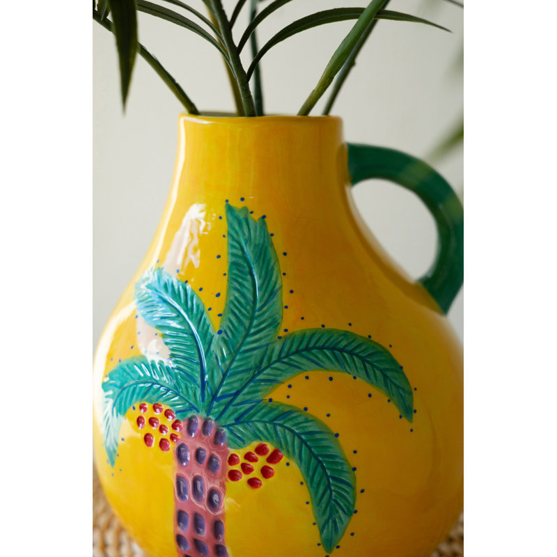 Kalalou Palm Tree Ceramic Decorative Vase – 10" Tall Handcrafted Accent Set of 2