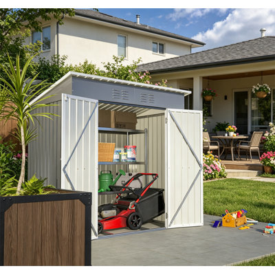 6'x4' Outdoor Metal Storage Shed for Garden Tools Lockable Door With Floor Frame