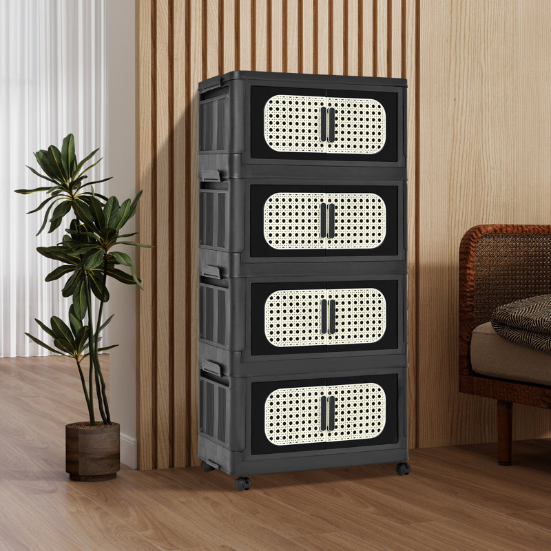 Bacs de rangement rétro pliables avec couvercles et roulettes, 4, H 39,57 po x l 19,69 po x P 11,81 po, Brun