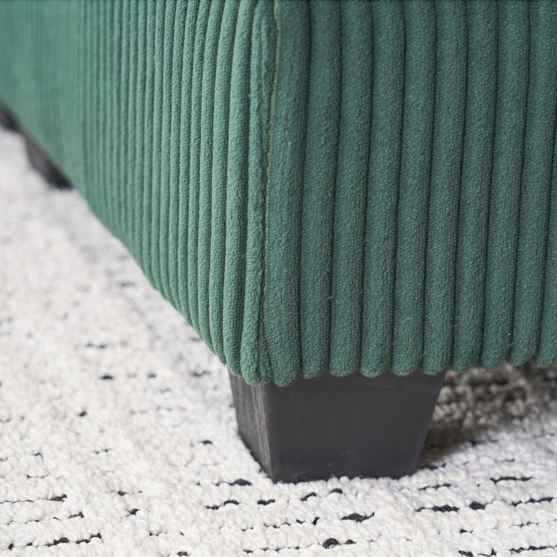 Upholstered Armchair with Ottoman, Green Corduroy