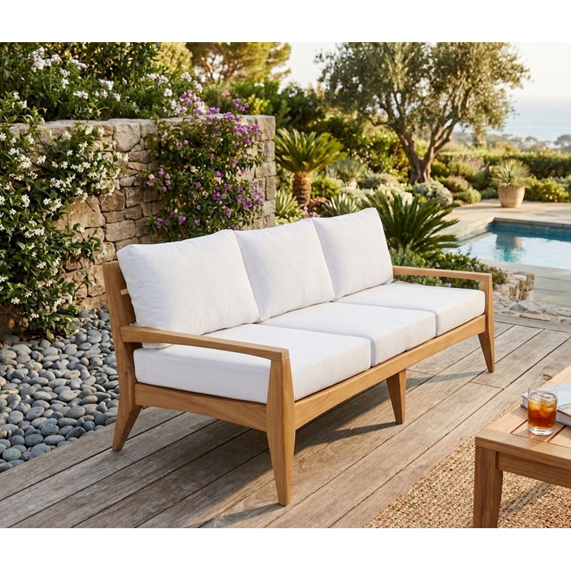 Noida 80'' Wide Teak Patio Sofa with Sunbrella® Cushions
