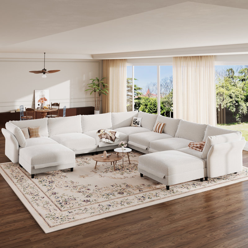 Oversized Sectional Sofa 9 Seater  L Shaped  Deep Seat Modular Sectional Sofa Couches Armrest Backrest With Storage Ottoman Chenille